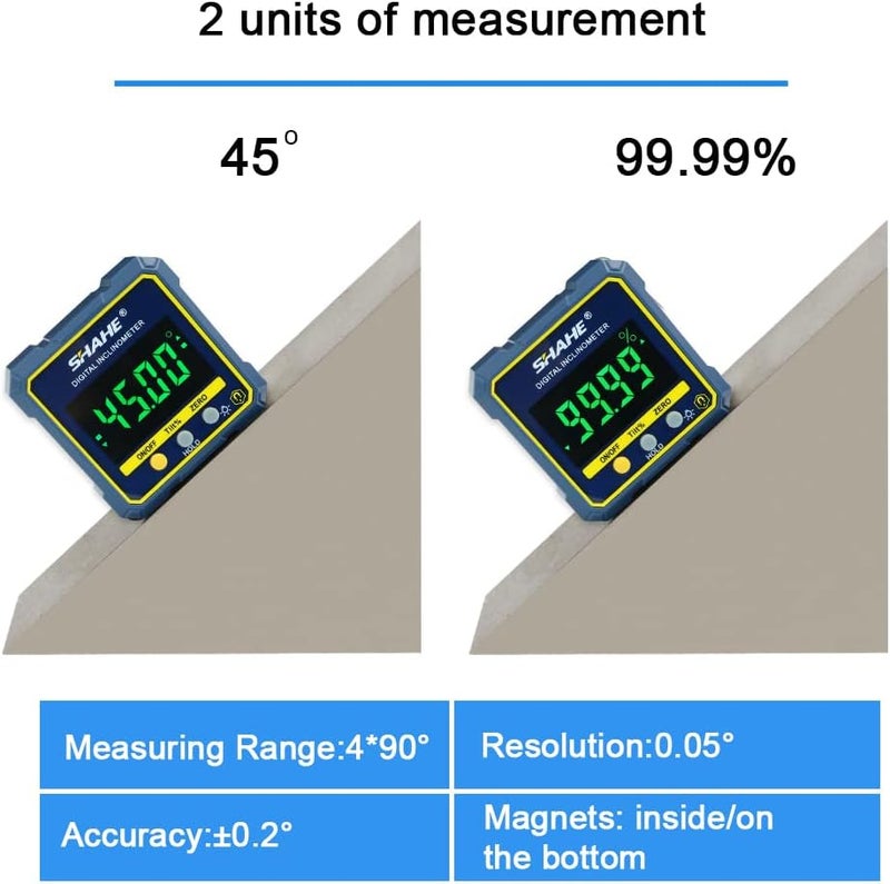 SHAHE Digital Angle Gauge Magnetic Protractor Inclinometer Level Angle Finder Angle Cube Level Box with Magnetic Base and Backlight - Image 3